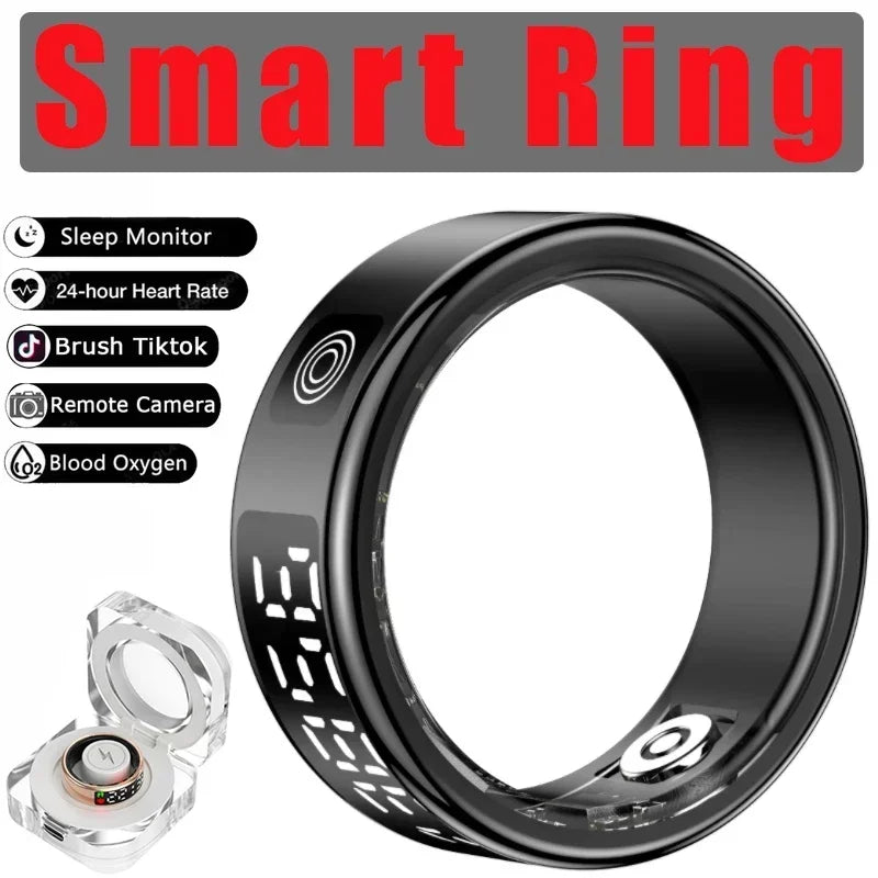 Smart Ring with Charging Case – 5ATM Waterproof Fitness & Health Tracker with Heart Rate, SpO₂, Sleep Monitoring, and LCD Display