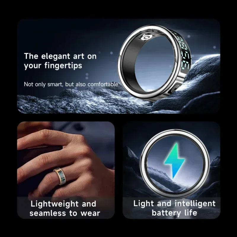 Smart Ring with Charging Case – 5ATM Waterproof Fitness & Health Tracker with Heart Rate, SpO₂, Sleep Monitoring, and LCD Display