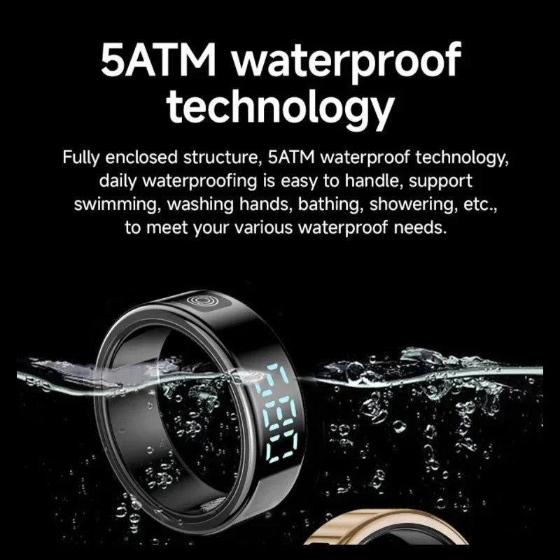Smart Ring with Charging Case – 5ATM Waterproof Fitness & Health Tracker with Heart Rate, SpO₂, Sleep Monitoring, and LCD Display