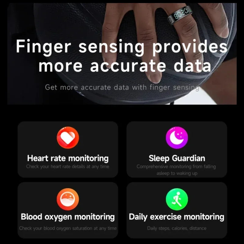 Smart Ring with Charging Case – 5ATM Waterproof Fitness & Health Tracker with Heart Rate, SpO₂, Sleep Monitoring, and LCD Display