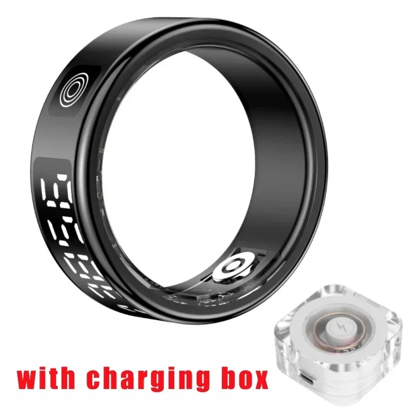 Smart Ring with Charging Case – 5ATM Waterproof Fitness & Health Tracker with Heart Rate, SpO₂, Sleep Monitoring, and LCD Display