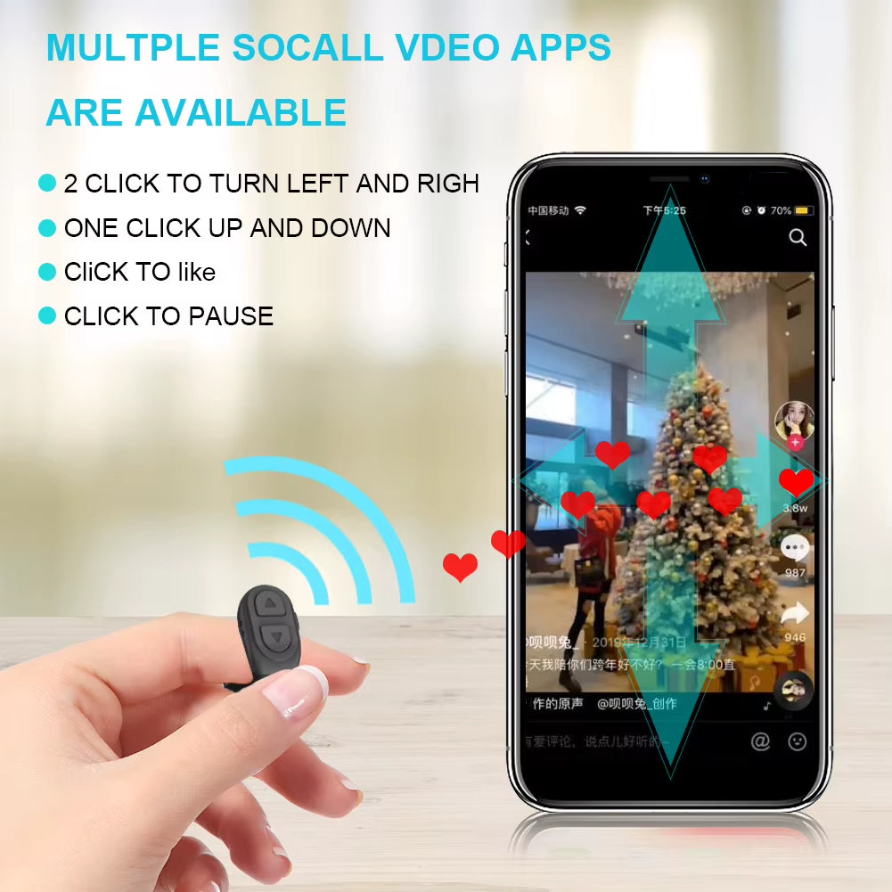 Tiktok Scrolling Ring Camera Remote Wireless Charging Case for Iphone Ipad Android Phones Easy Video Recording